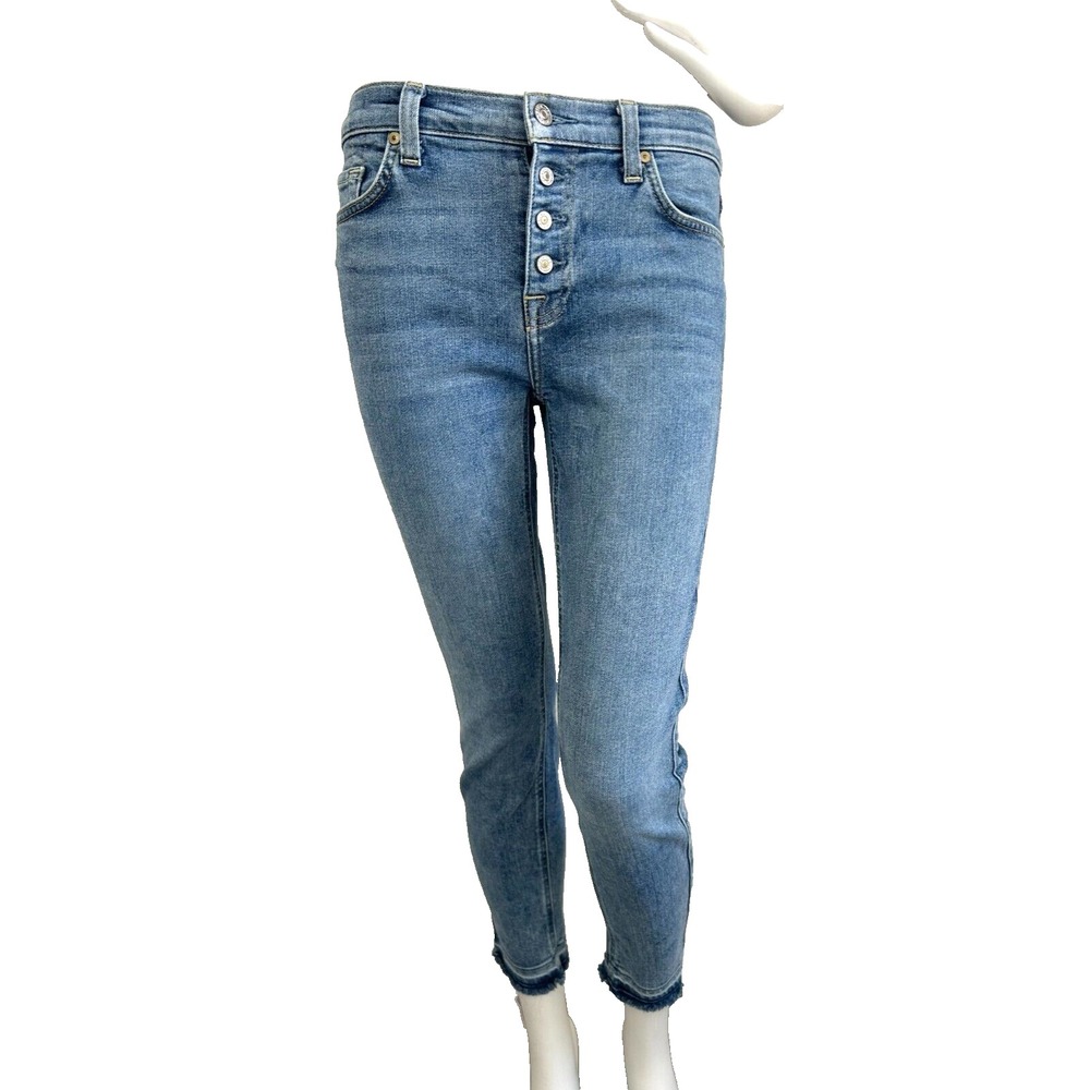 7 for all Mankind Denim Jean Skinny Button Fly Mid Rise Ankle Blue 27 EUC